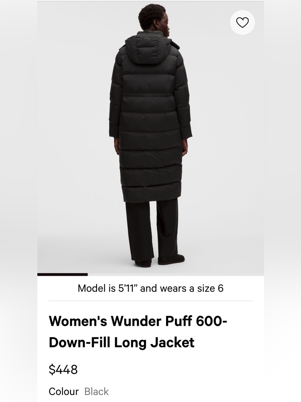 lululemon athletica Women's Wunder Puff 600-Down Long Jacket - Black